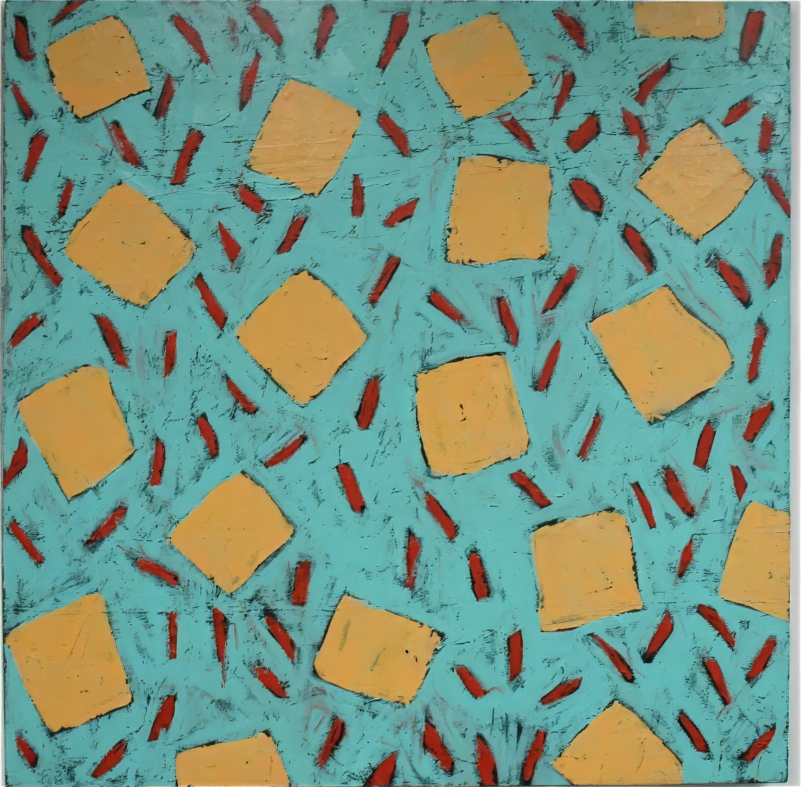Aqua with Floating Peachy Squares   (12/4/92)