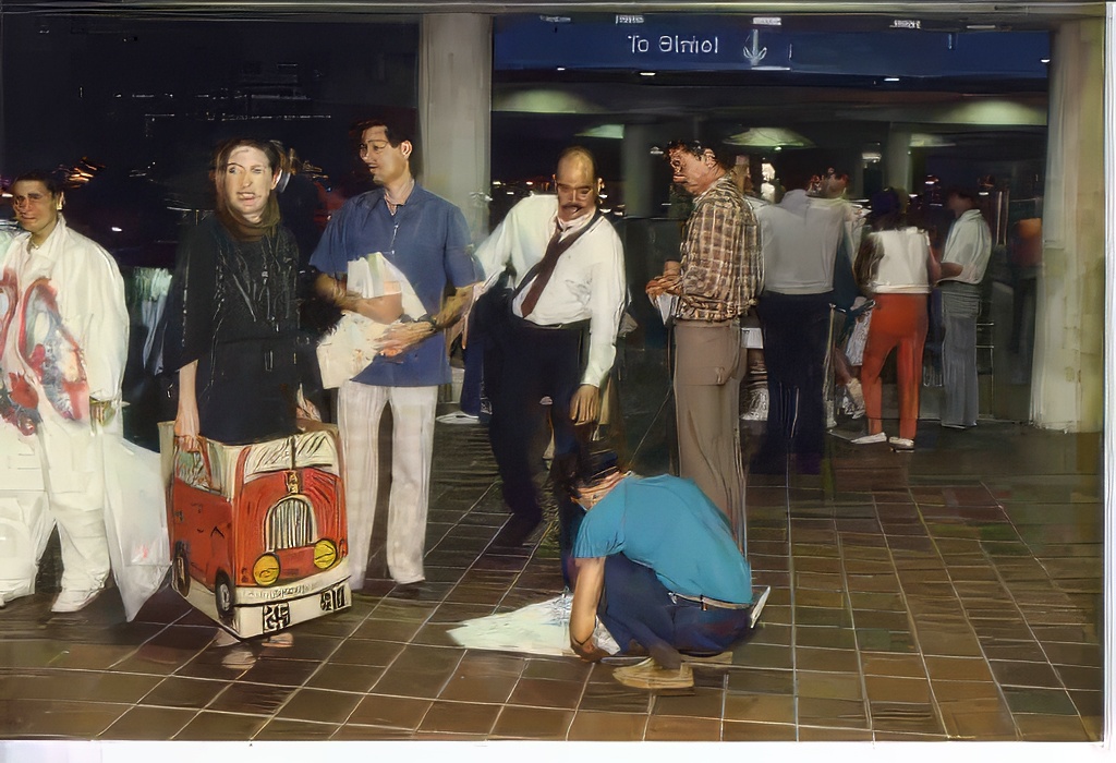 NadaAction:  Nada artists on platform waiting to board the Metro Rail, Miami
